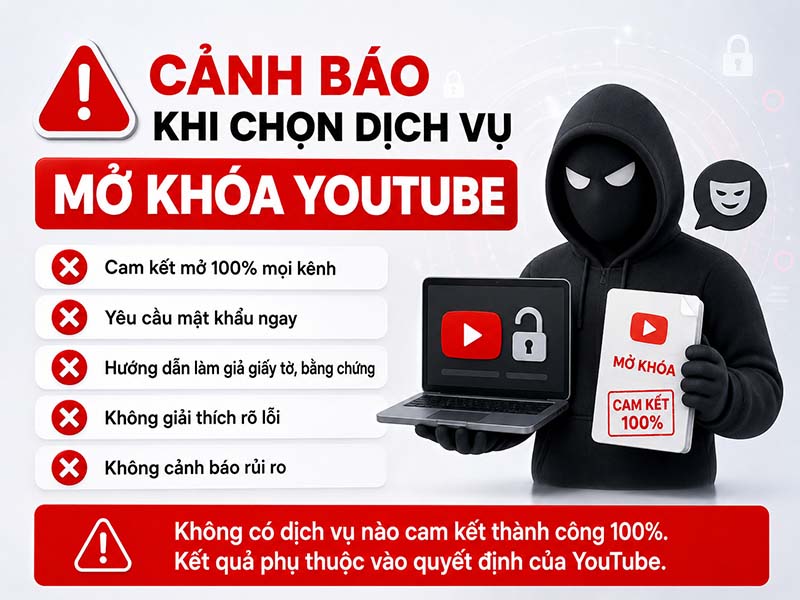 Cảnh báo khi chọn dịch vụ mở khóa Youtube