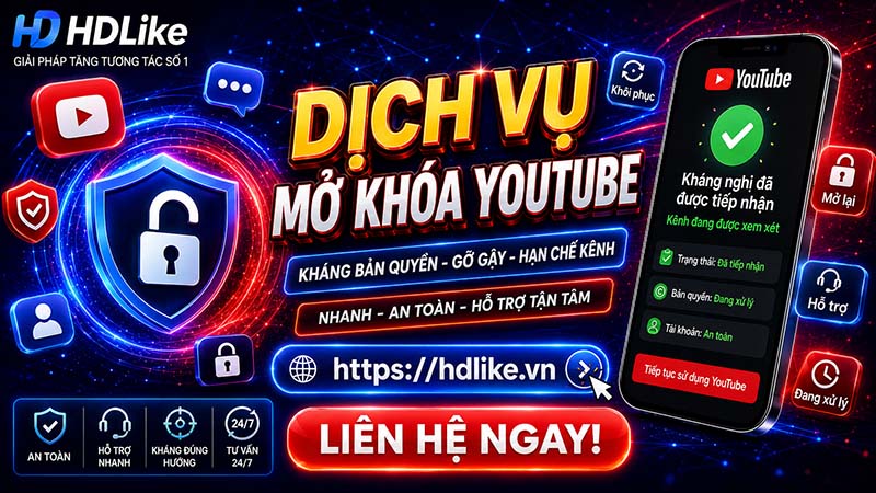 🔓 Dịch vụ mở khóa Youtube: Hỗ trợ kháng bản quyền, gỡ gậy cộng đồng và xử lý kênh bị hạn chế